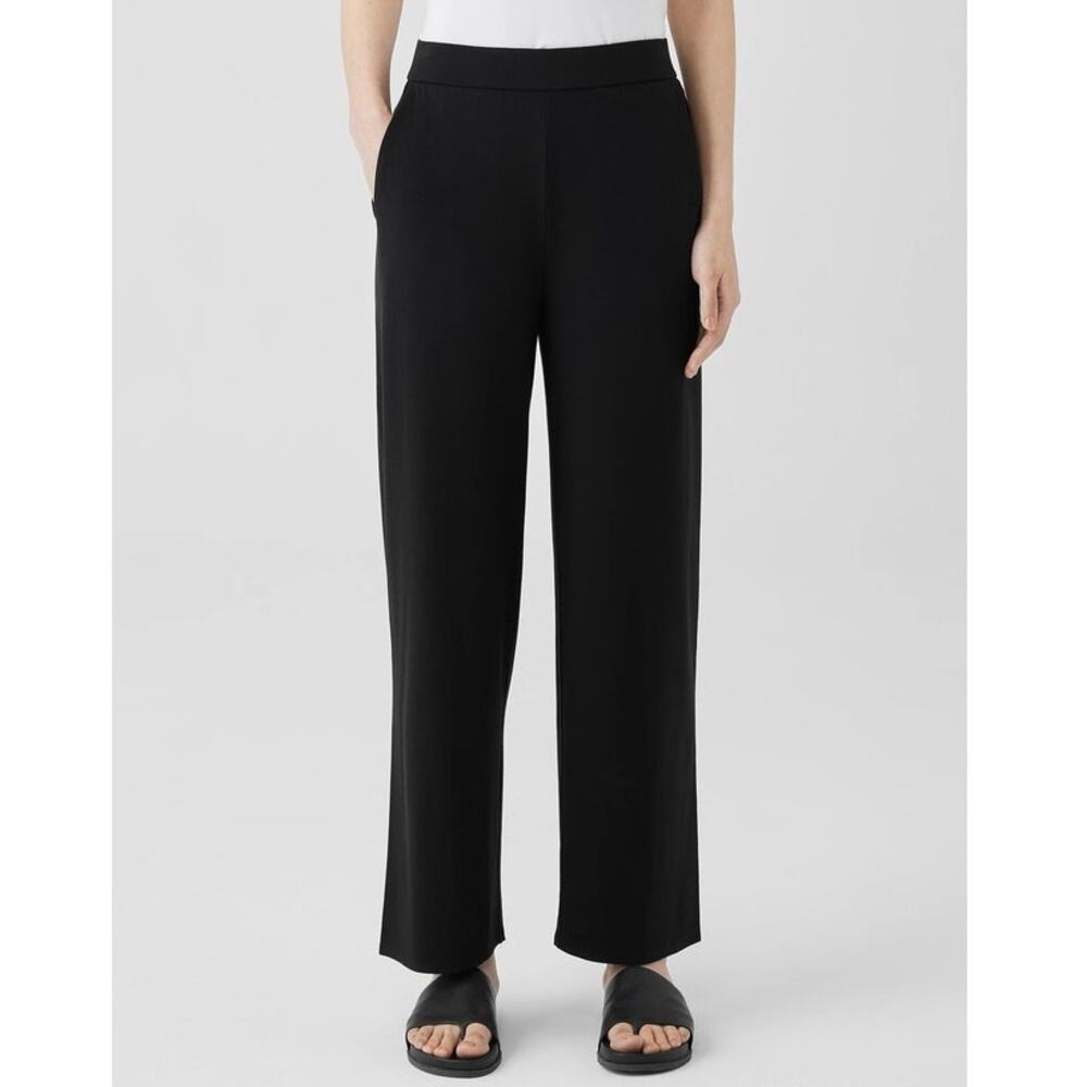 Eileen Fisher System Black Stretch Jersey Knit Straight Leg‎ Pant Size Small